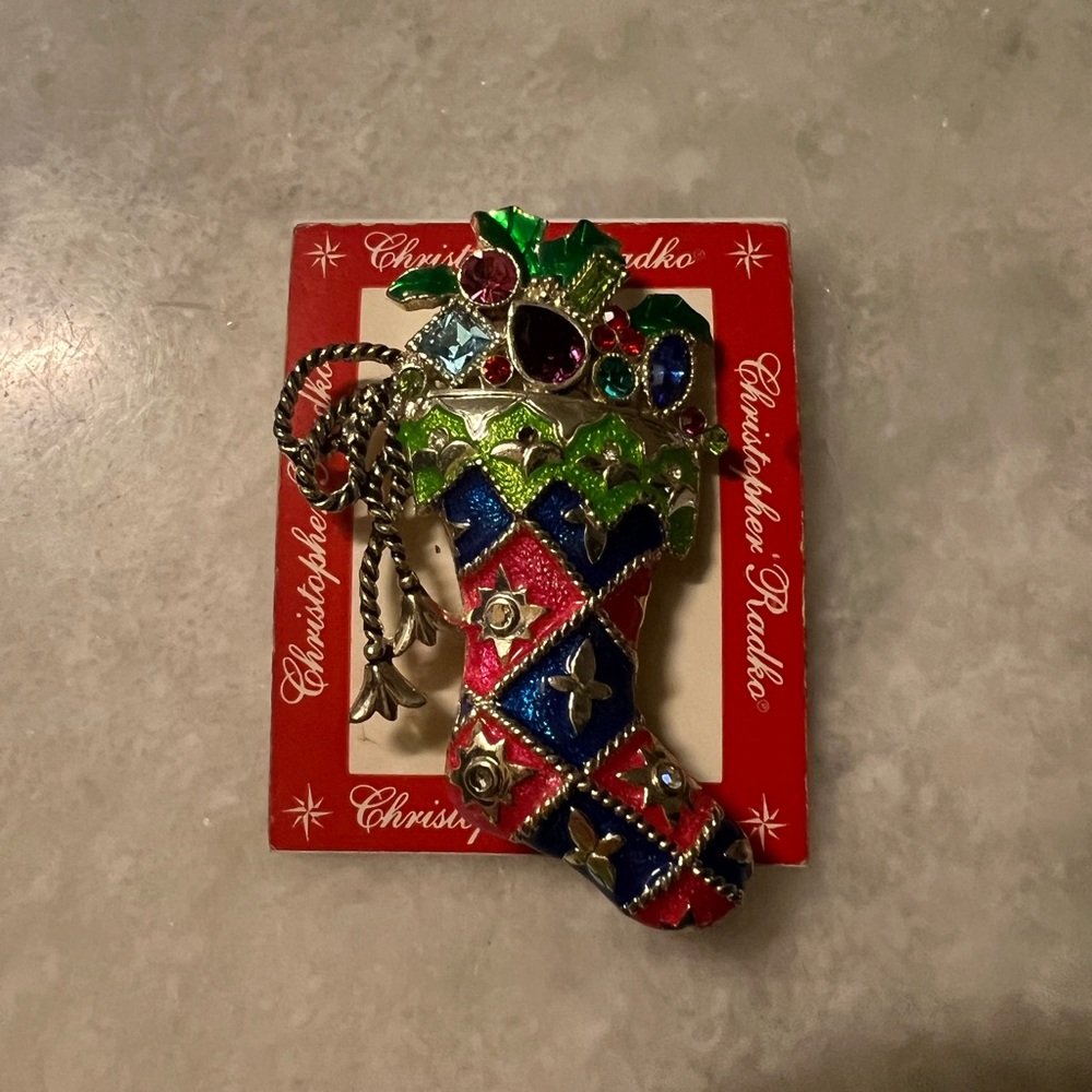 Christopher Radko Multicolor Stocking Brooch